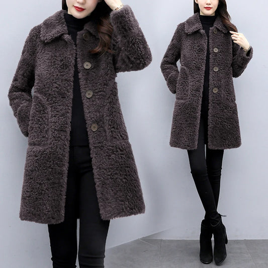 Winter Cashmere Wool Coat Women's  Autumn and Winter Korean Version of The Artificial Wool Coat Loose Warm Thickened Long Coat